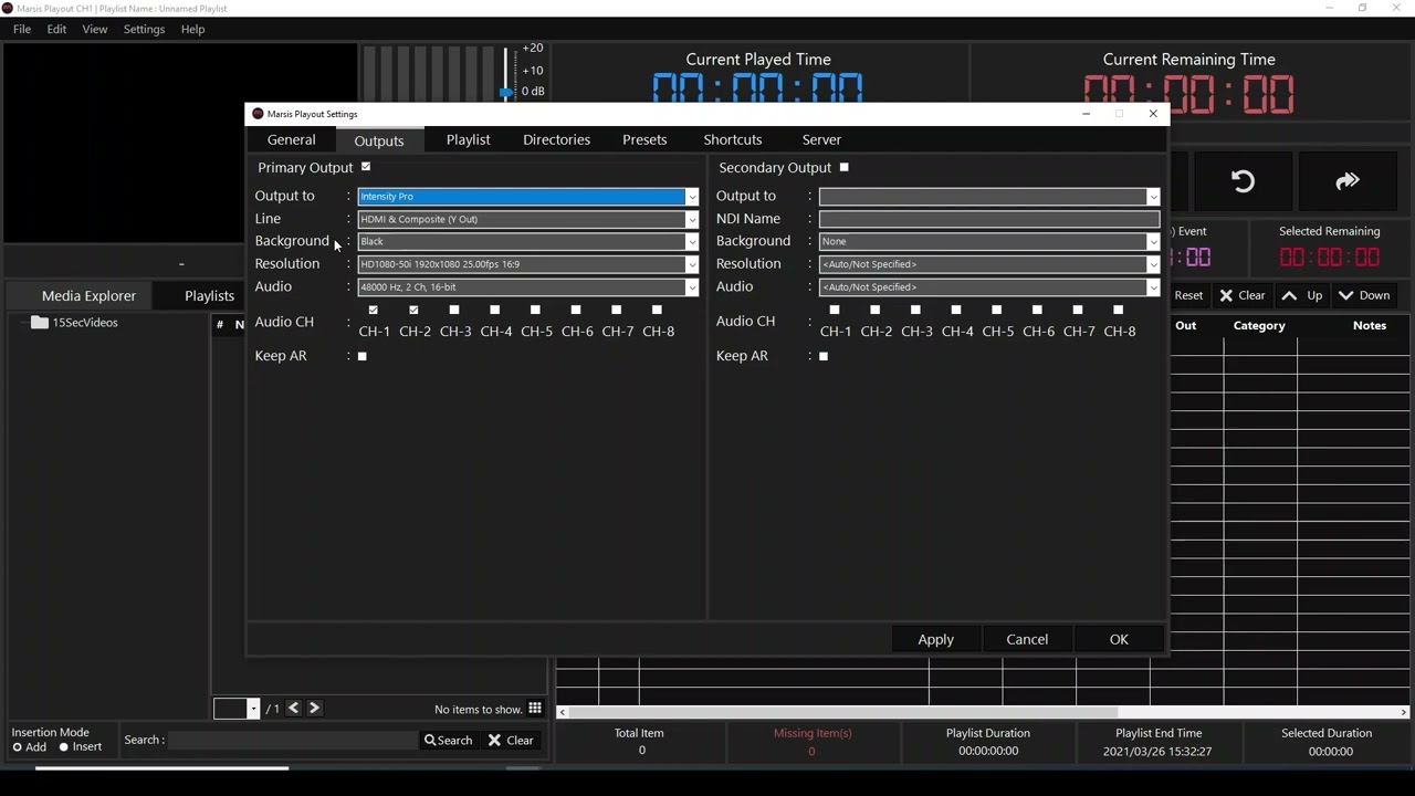 Settings-Outputs-Set Background