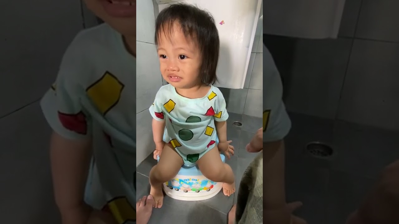 First time to poop qalbi on his mini toilet bowl
