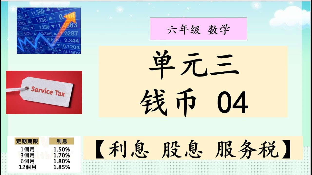 六年级 数学 单元三 钱币 04 【利息 股息 服务税】