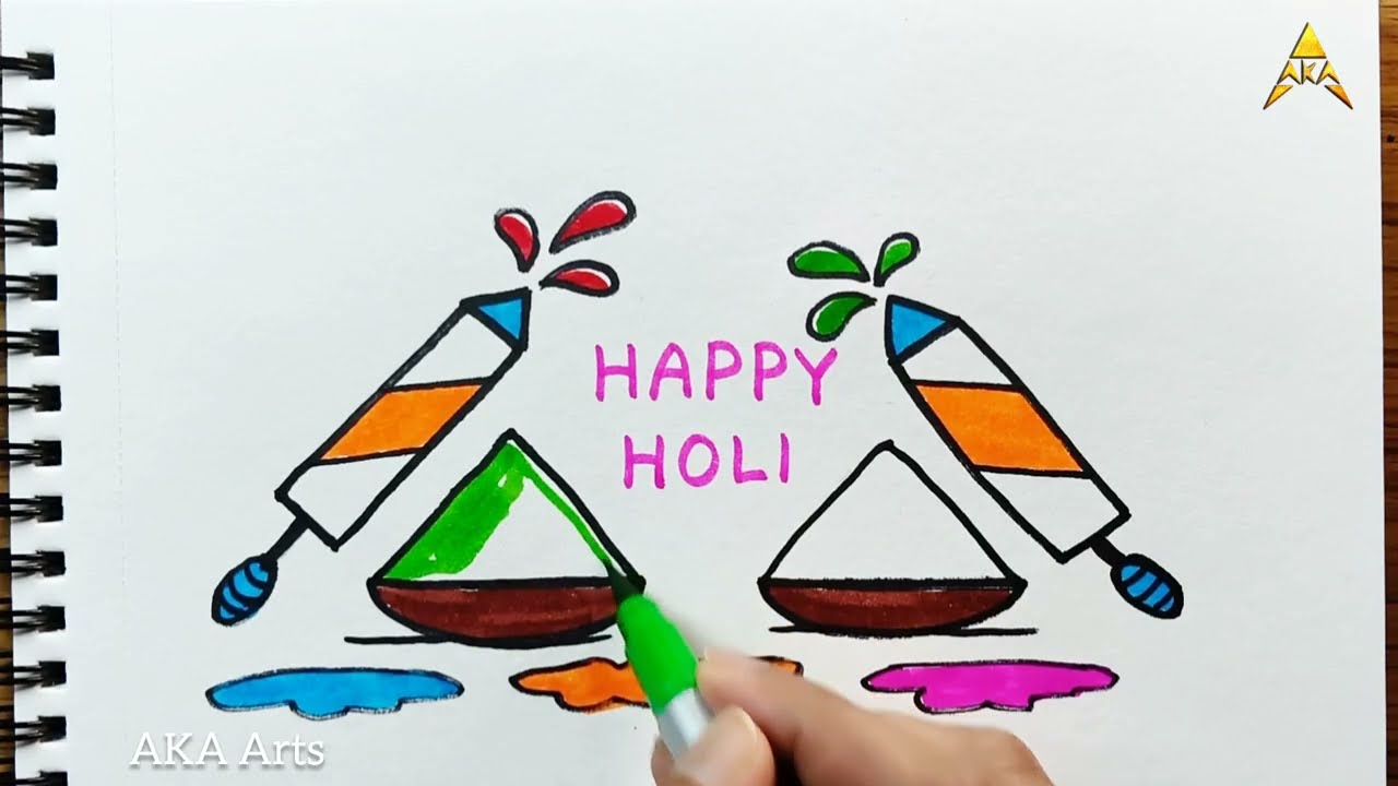 Holi Drawing Easy| Dot se Holi Poster Drawing| Happy Holi Drawing