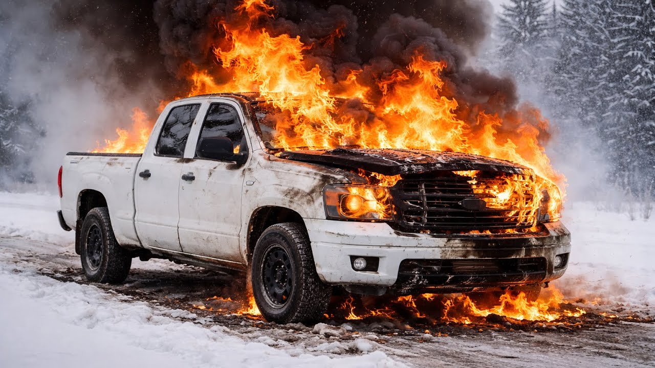 TRUCK CATCHES ON FIRE SLIDING