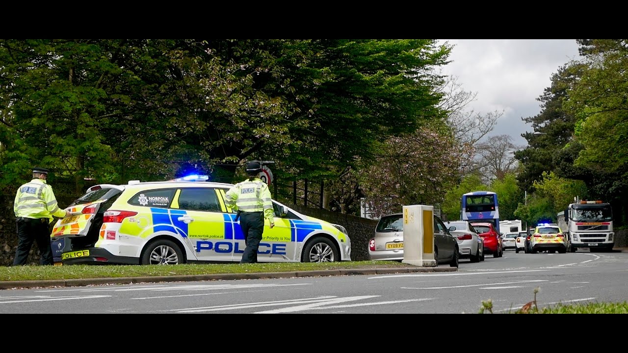 Norfolk Constabulary attend minor road traffic incident. Norwich.