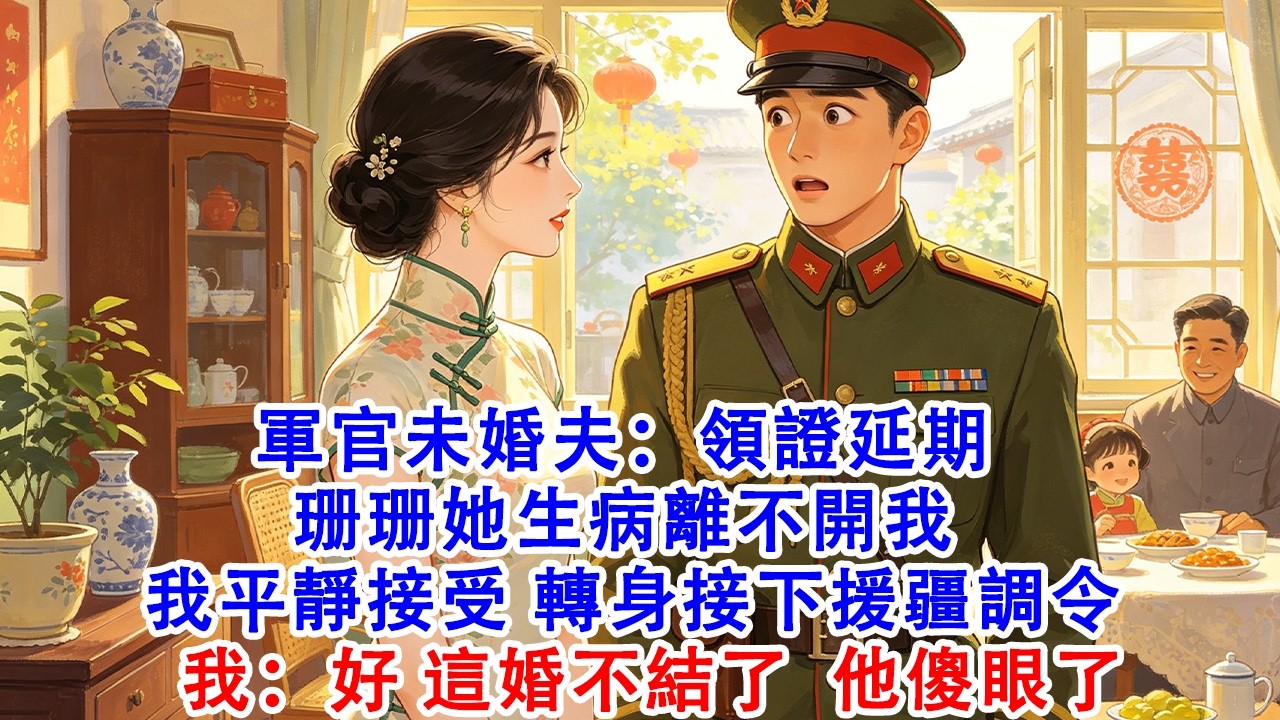 【完結爽文】軍官未婚夫：領證延期 珊珊她生病離不開我 我平靜接受 轉身接下援疆調令  我：好 這婚不結了  他傻眼了#故事 #重生 #爽文 #重生故事 #情感 #小說 #完結 #動漫