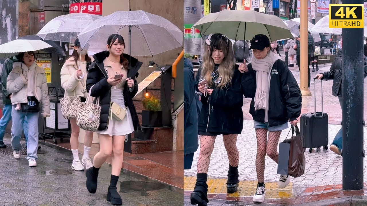 【4K HDR】 8 Hours Rainday Walk in Shibuya (渋谷) Tokyo Japan | Rain sounds for sleep | Rain on Umbrella