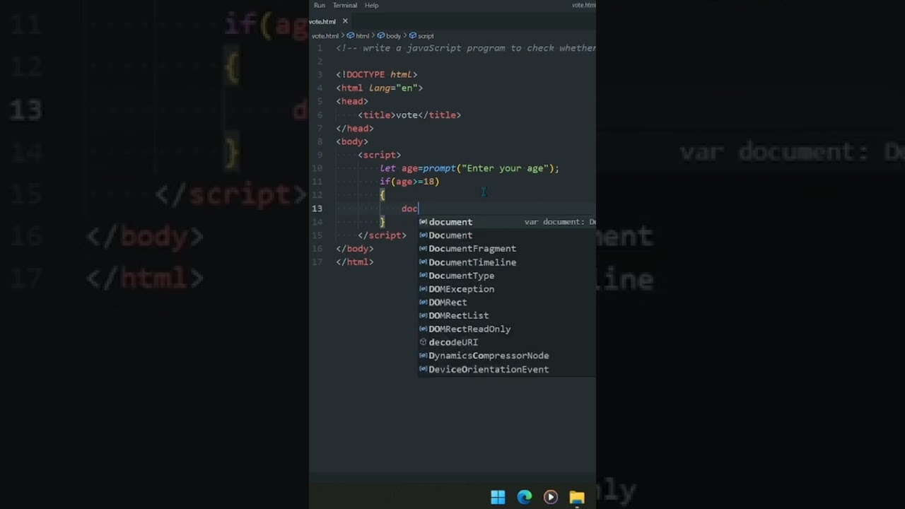 JavaScript Program To Check Whether The Person is Eligible For Vote Or Not🔥
