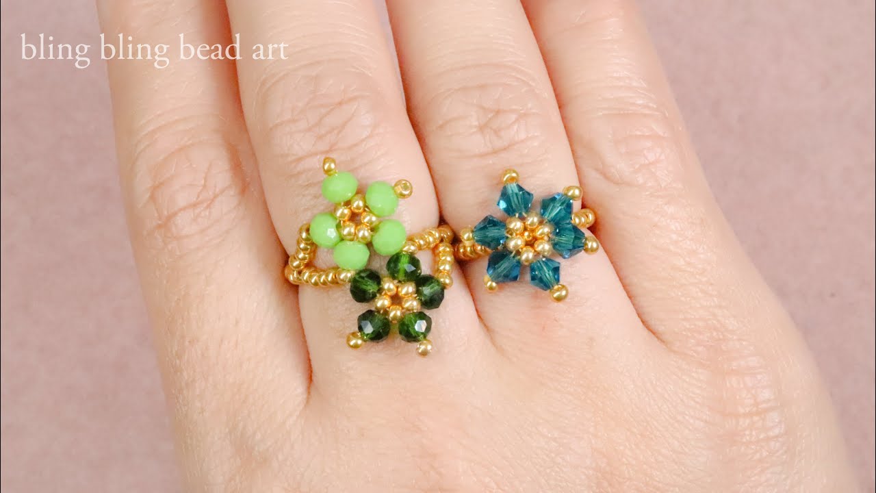 آموزش ۲ مدل انگشتر با کریستال و منجوق شیک و ظریف و ساده  beaded ring's with 2 design easy tutorial
