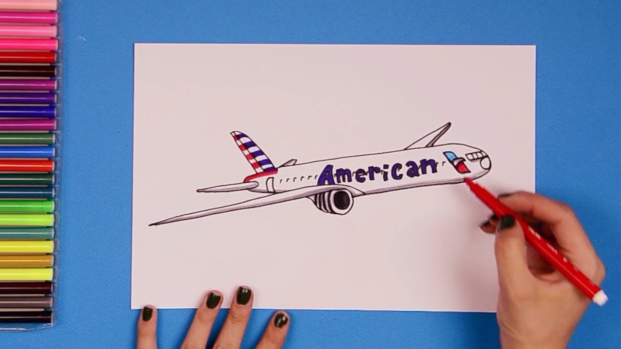 How to draw Boeing B777 airplane (American Airlines)