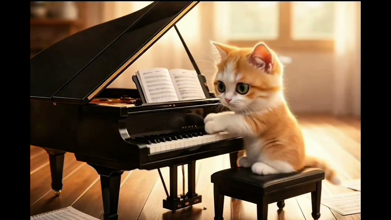 Soft Piano Melody with a Baby Cat
