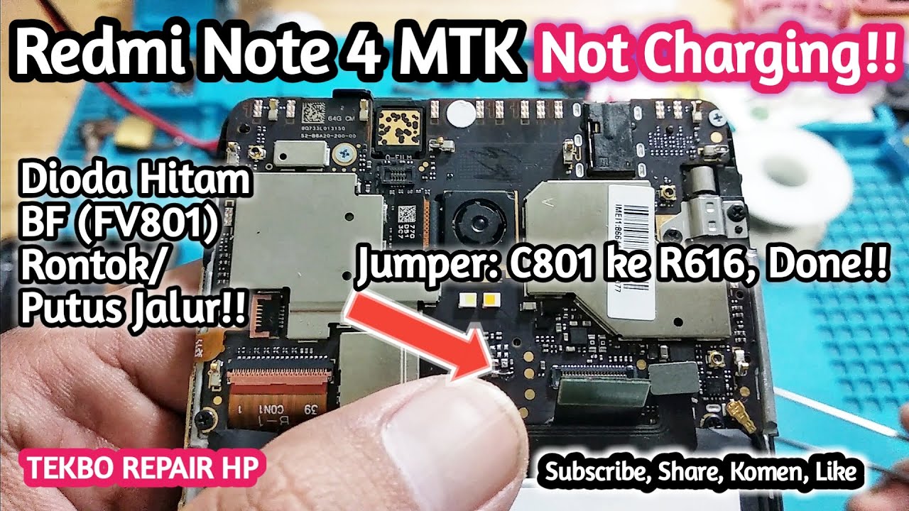 Mengatasi Redmi Note 4 Mediatek Not Charging: Jalur VBuss FV801 Rontok/ Putus Jalur. Alhamdulillah!!