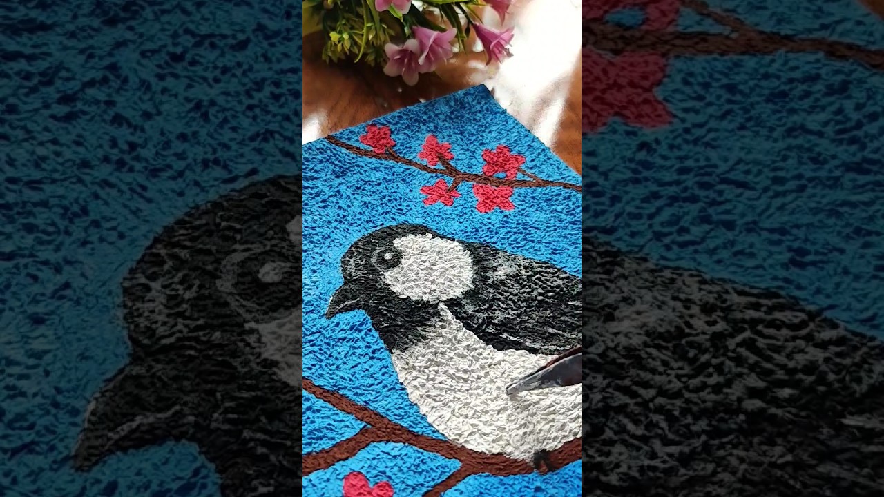 tissue paper art | painting with tissue paper🌸🐦 #shorts