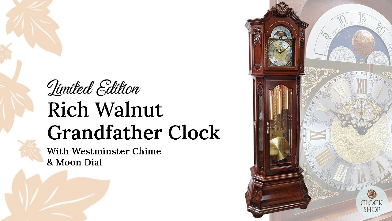 Rich Walnut Grandfather Clock With Westminster Chime & Moon Dial