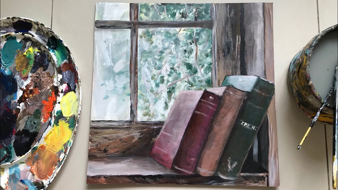 Old Books by the Window/ Acrylic Painting Tutorial by Cheryl Navarro