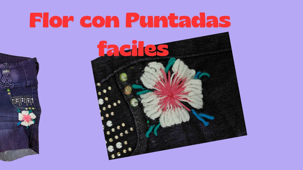 Flor sobre mezcilla Bordado a mano