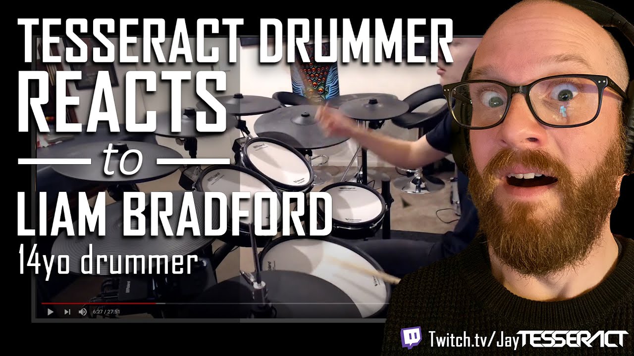 TESSERACT DRUMMER REACTS to Liam Bradford (14yo drummer) playing Concealing Fate 1-6 in one take!