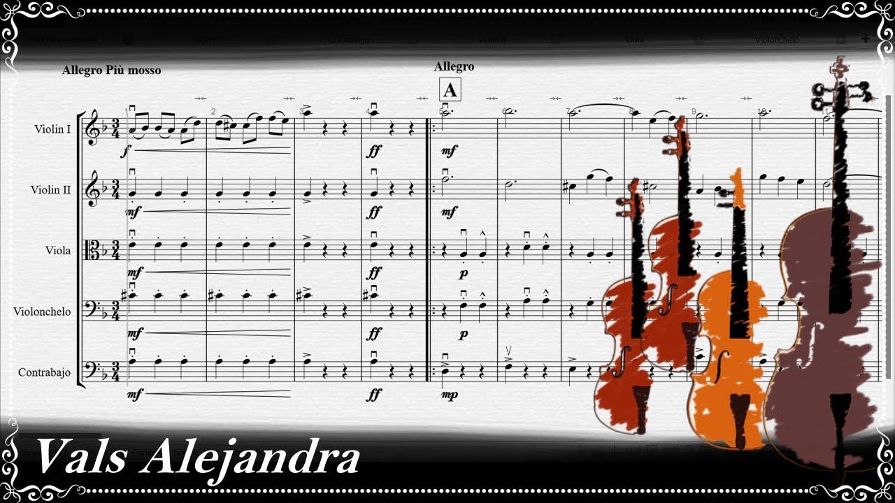 VALS ALEJANDRA ARREGLO PARA QUINTETO DE CUERDAS🎶PDF SCORE PARTITURE ALEXANDRA WALST STRINGS