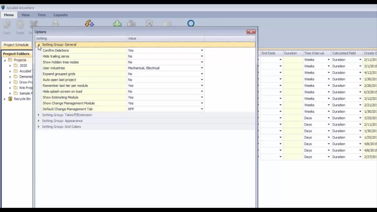 Accubid Anywhere - Project Schedule Screen Controls