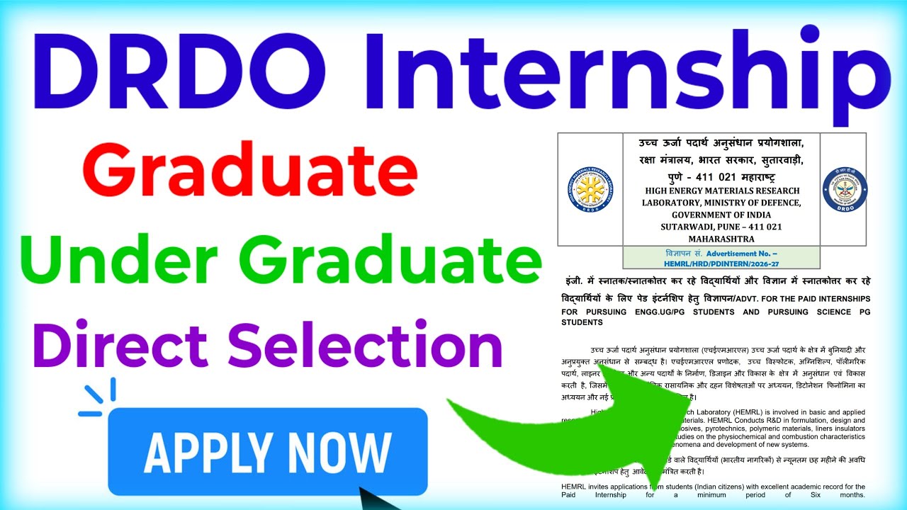 DRDO Apprentice 2026 ,Under Graduate, Graduate Apply now  
