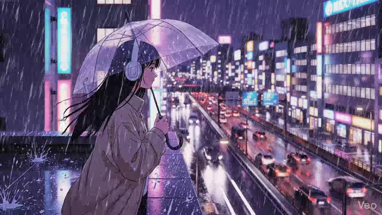 Peaceful Rainy Night 🌧️ Japanese Neon City Lofi