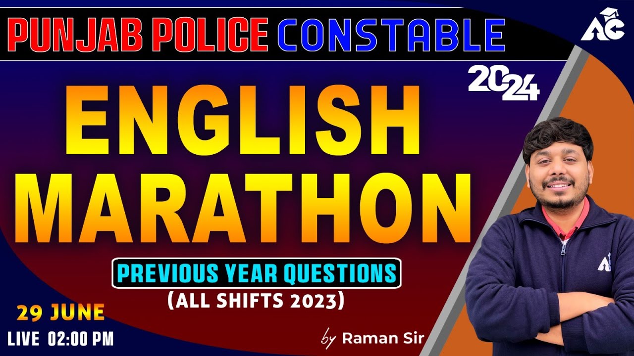Punjab Police Constable Exam 2024 | English Marathon Class | PYQ | by Raman Bhullar Sir