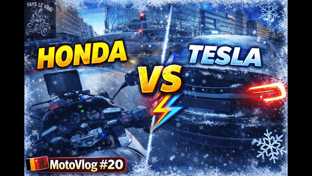 🇧🇪🇲🇦 MotoVlog#20 | Honda 🏍️ vs Tesla ⚡ à Bruxelles | 25 décembre, froid et gel la nuit ❄️