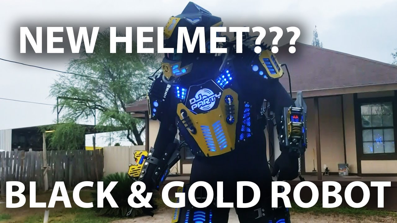 HOW WE PUT ON OUR BLACK AND GOLD LED ROBOT COSTUME SUIT
