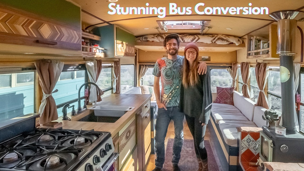 Stunning DIY Bus Home - Unique Tiny Home Design w/ Elevator Bed