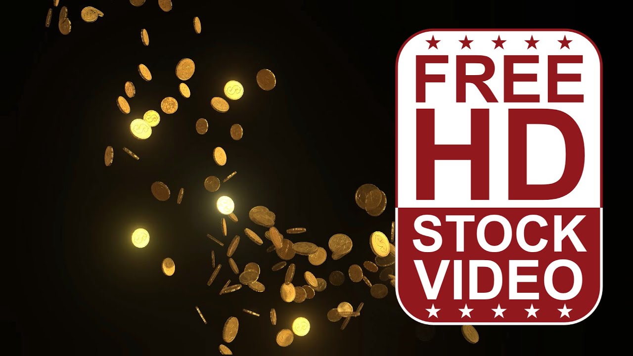 Free Stock Videos - gold coins falling on black background 3D animation