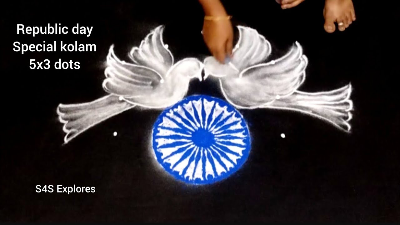 Republic day special kolam 5x3 dots #thaimathakolam #republicdaykolam #s4sexplores #indiaflag #art 