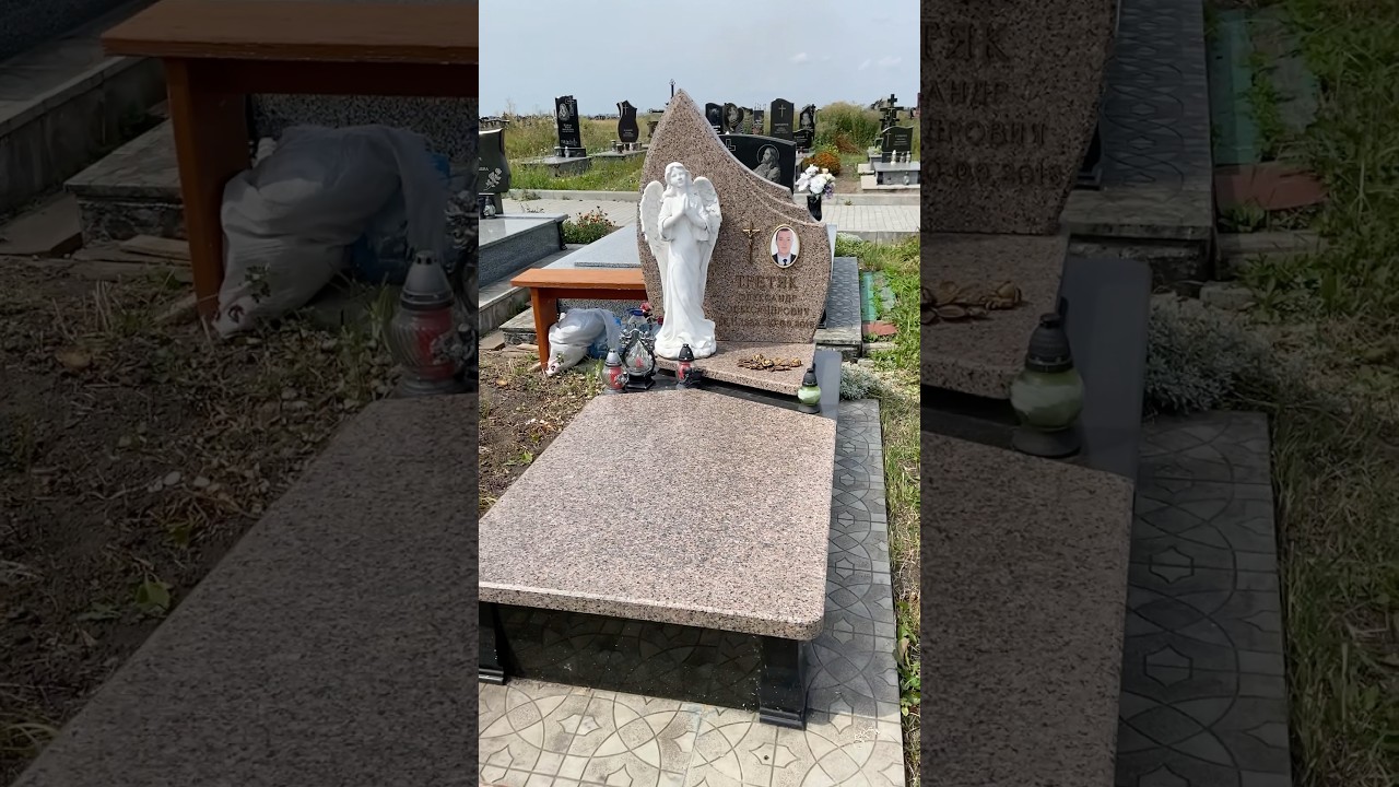 Мемориал из бежевого гранита со скульптурой | Меморіал з бежевого граніту зі скульптурою