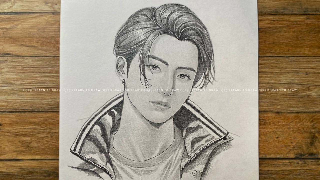 Easy drawing JungKook tutorial for beginners || How to sketch || drawing step by step || រៀនគូរ
