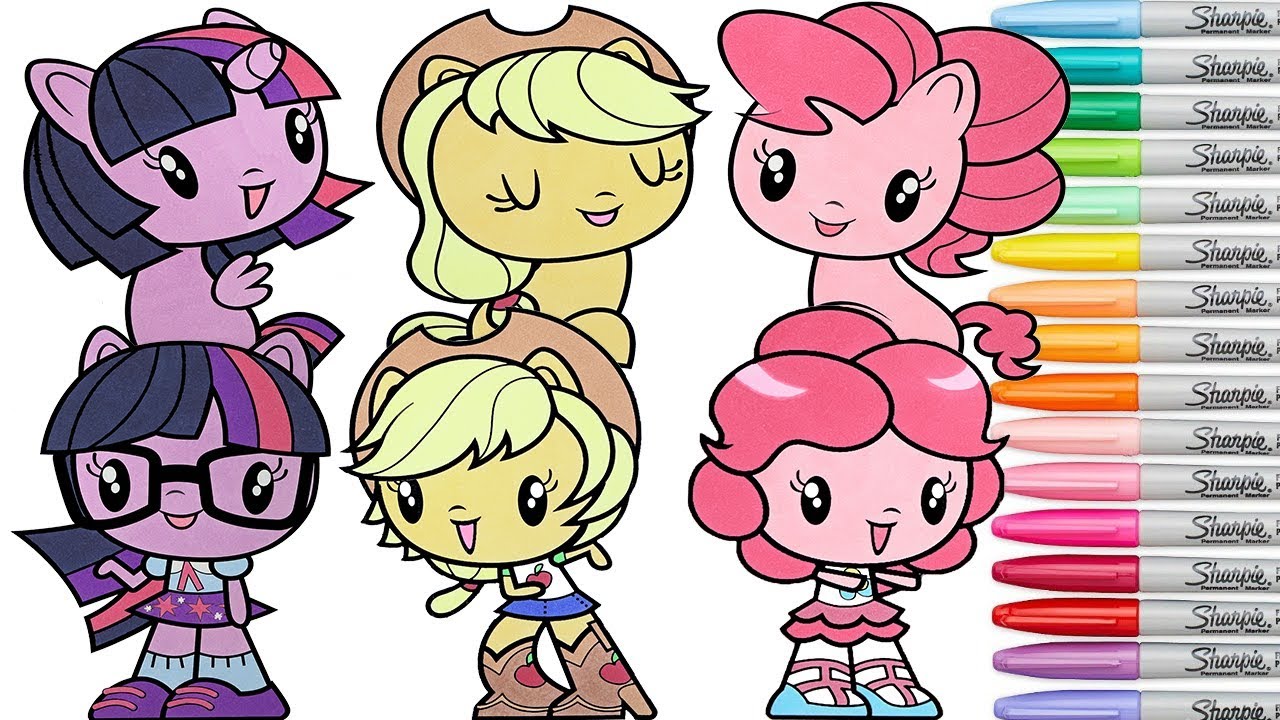 My Little Pony Coloring Book Pages Compilation Twilight Sparkle Applejack Pinkie Pie Equestria Girls