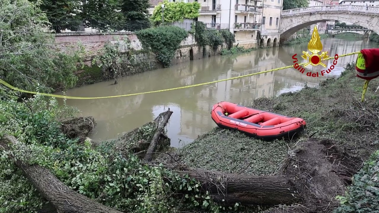 Vicenza: 3 alberi caduti sul Retrone, Vigili del Fuoco in azione
