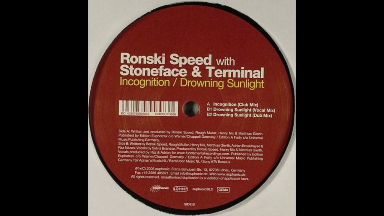 Ronski Speed With Stoneface & Terminal - Incognition / Drowning Sunlight [Vinyl 12