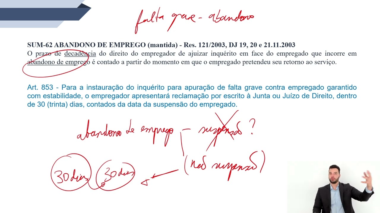 Súmula 62 TST - prazo para inquérito judicial para apuração de falta grave