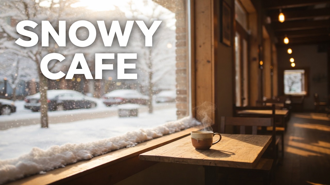 Cozy Café Window in Heavy Snowfall ☕ Calm Winter Study & Relax Ambience (8 Hours 4K)