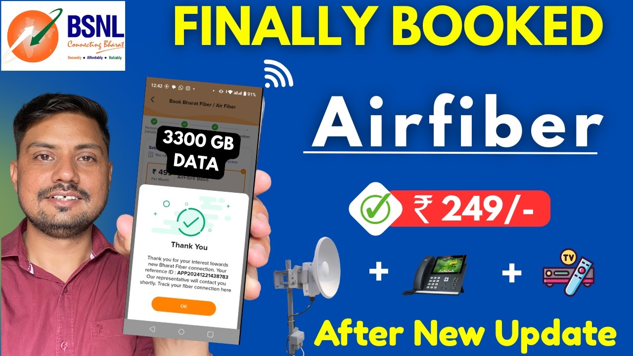 Finally Booked BSNL AirFiber ₹249 Plan 😍 50 Mbps + 400 TV Channels | Free Installation!