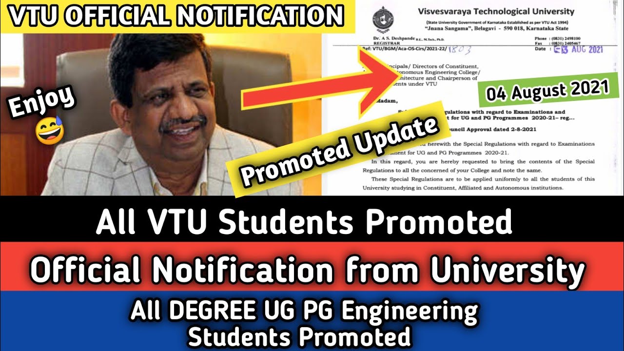 All DEGREE UG PG Students Promoted | VTU Official Notification | 4 August 2021 | Today News Updates