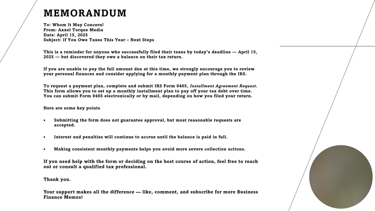 MEMORANDUM Tax Installments 2025