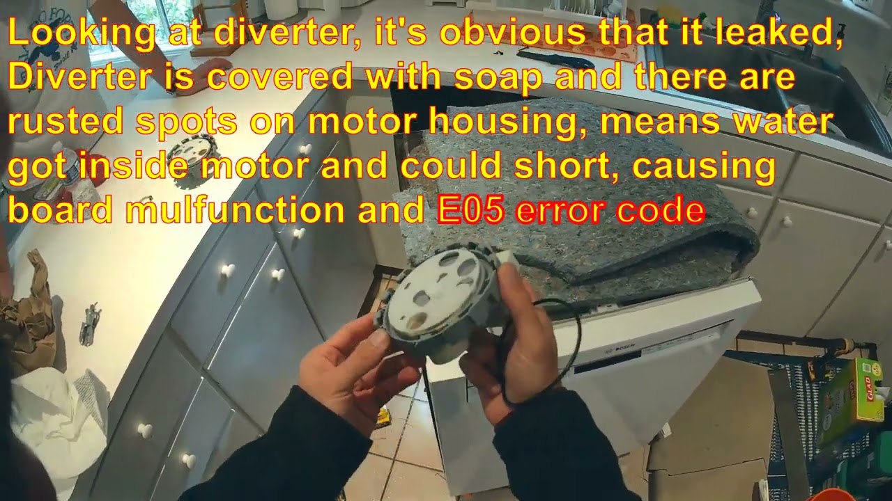 Bosch dishwasher E05 error. How to Clean inlet valve, Replace diverter/water distributer. Solved