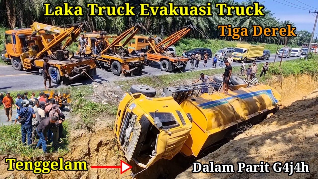 Laka Truck Tiga Derek Evakuasi Truck Dari Dalam Galian Parit G4j4h 