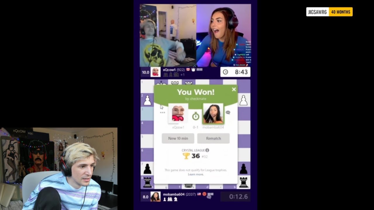 xQc speechless watching himself play chess