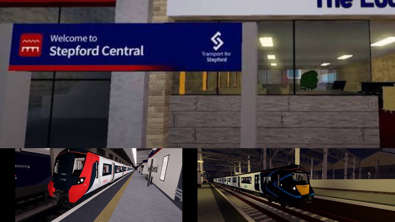 Trains at Stepford Central in the evening (metro and main platforms) 