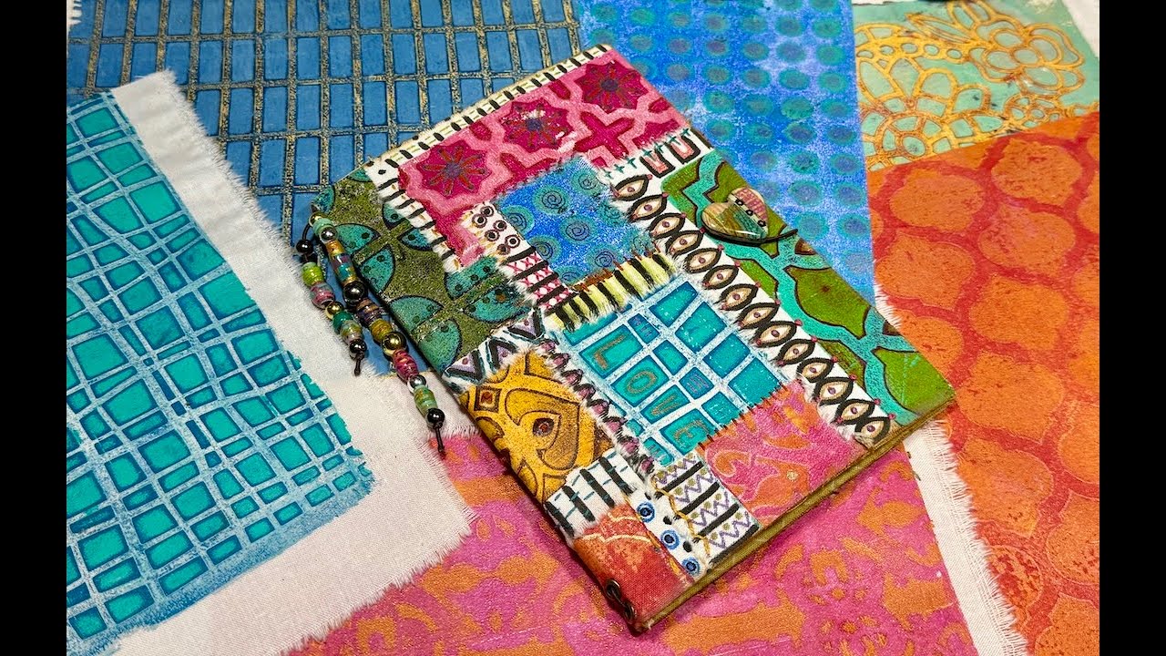 Gel Print Art Ep.  16: Fabric Gel Print Art Journal Cover For Beginners