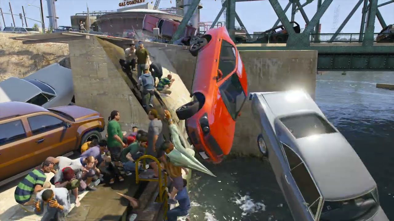 What Happens When NPCs Drive EVERY CAR Off This Bridge in GTA 5