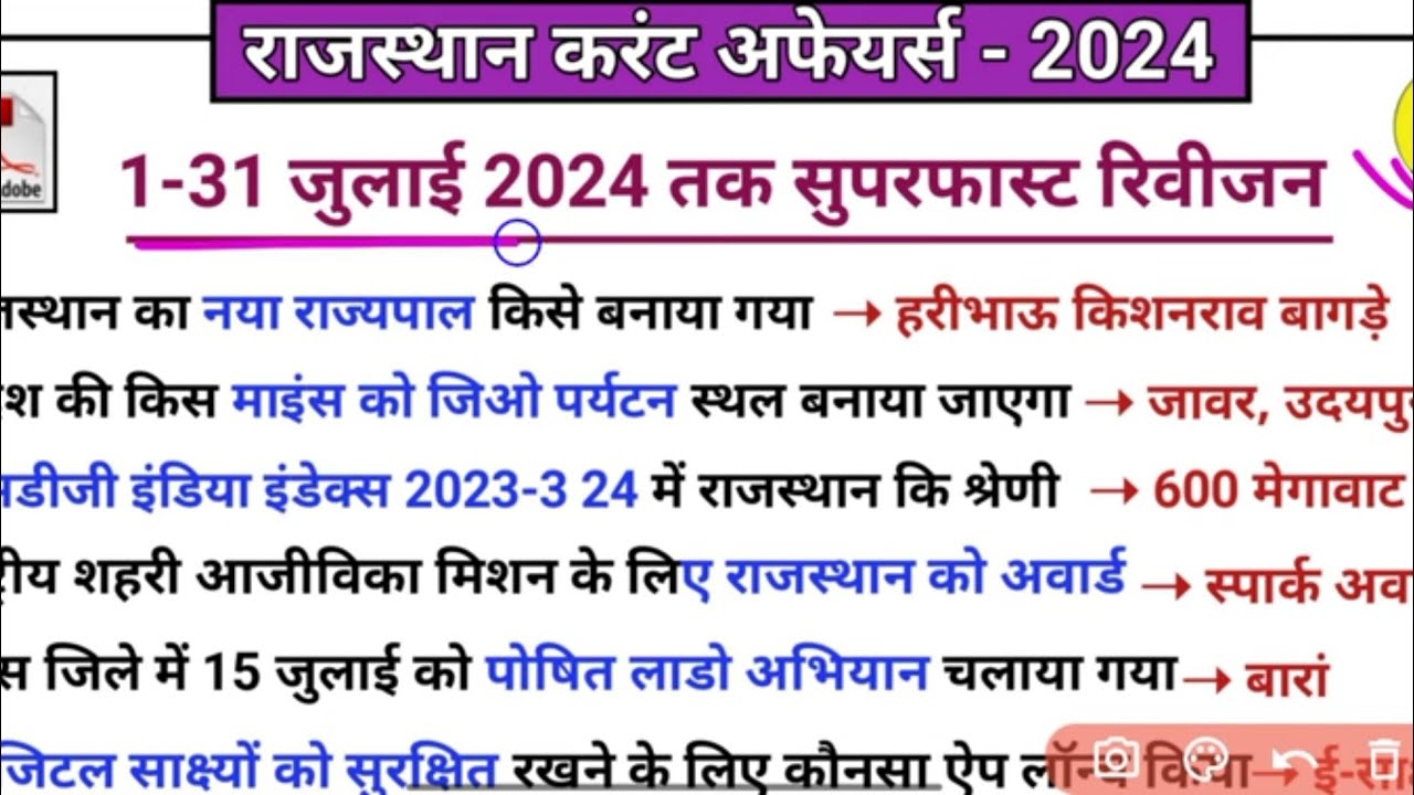 1 se 31 July 2024 📚Rajasthan Current Affairs l Monthly Current Affairs l CET l RAS l REET 📚