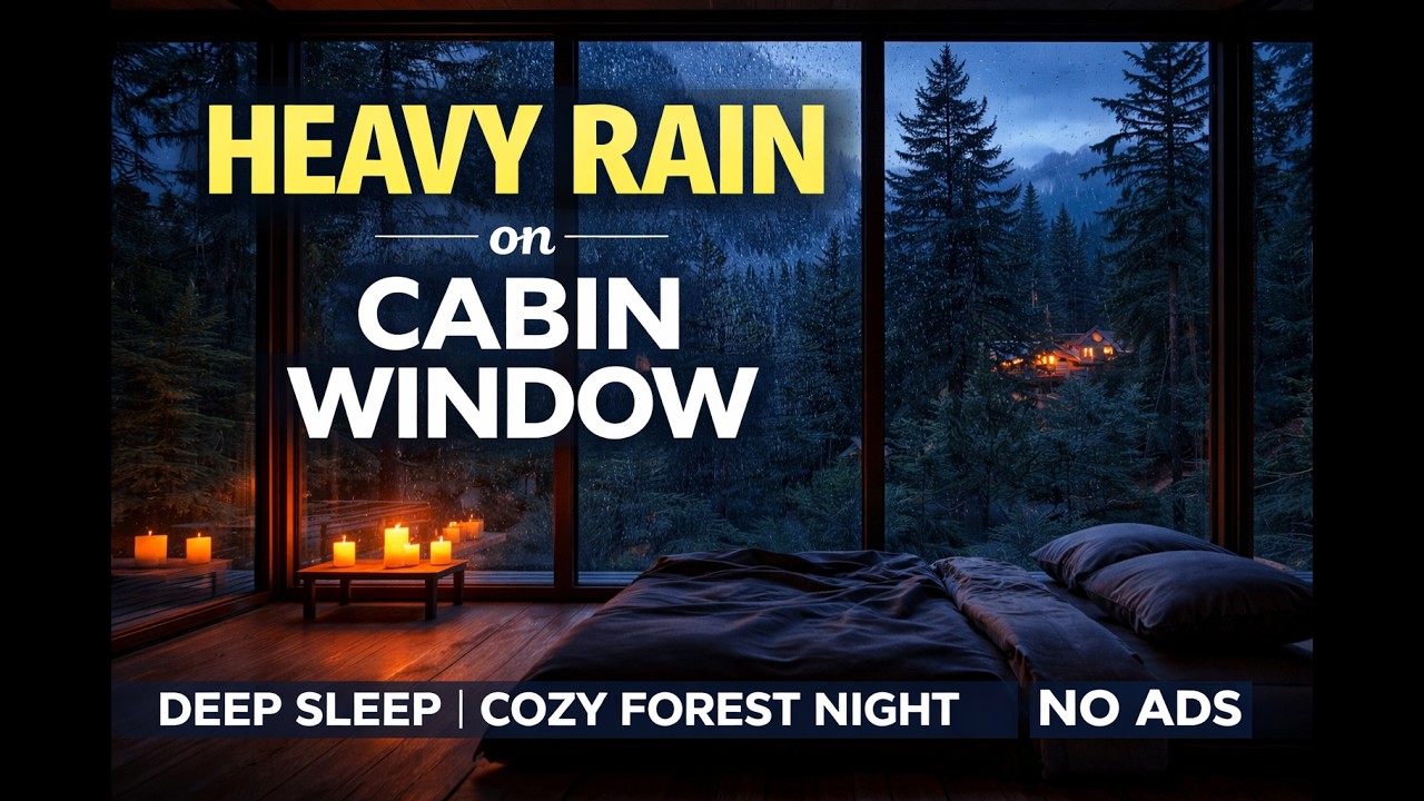 Heavy Rain on Cabin Window for Deep Sleep | Cozy Forest Night (No Ads) 🌧️🌙
