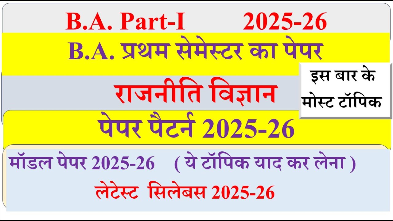 BA 1st Semester Political Science Paper Pattern 2025-26 | BA 1st yr Political science syllabus 2025