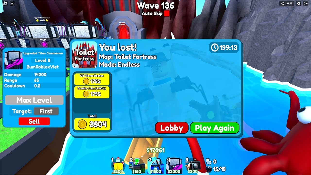 Bùm Đến Wave 136 Endless Mode - Toilet Tower Defense
