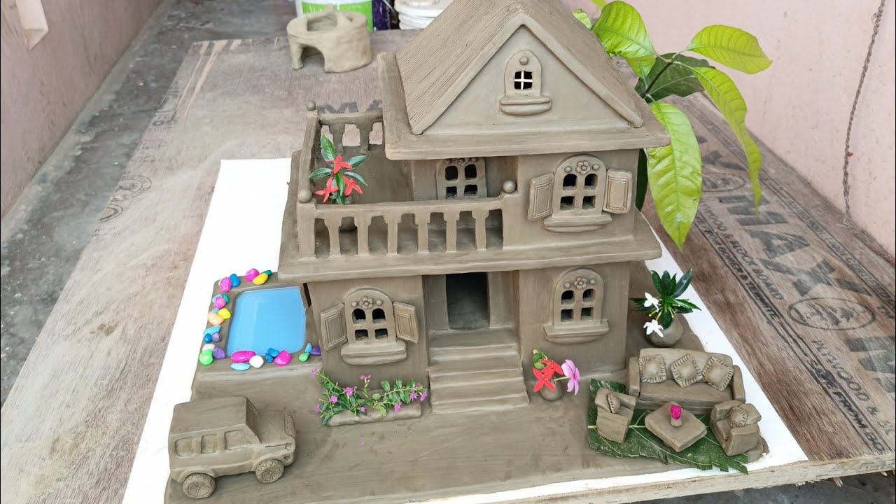 Amazing technique build DIY miniature house || most creatively mud villa and swimming pool