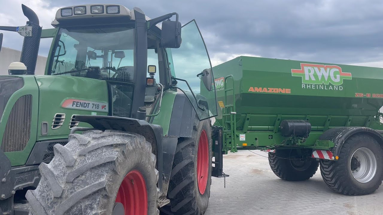 #vlog1  Kalk streuen mit Junglandwirtin und Fendt718 TMS + Amazone Kalstreuer